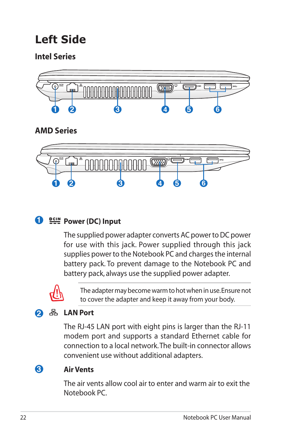 Left side | Asus R400N User Manual | Page 22 / 116