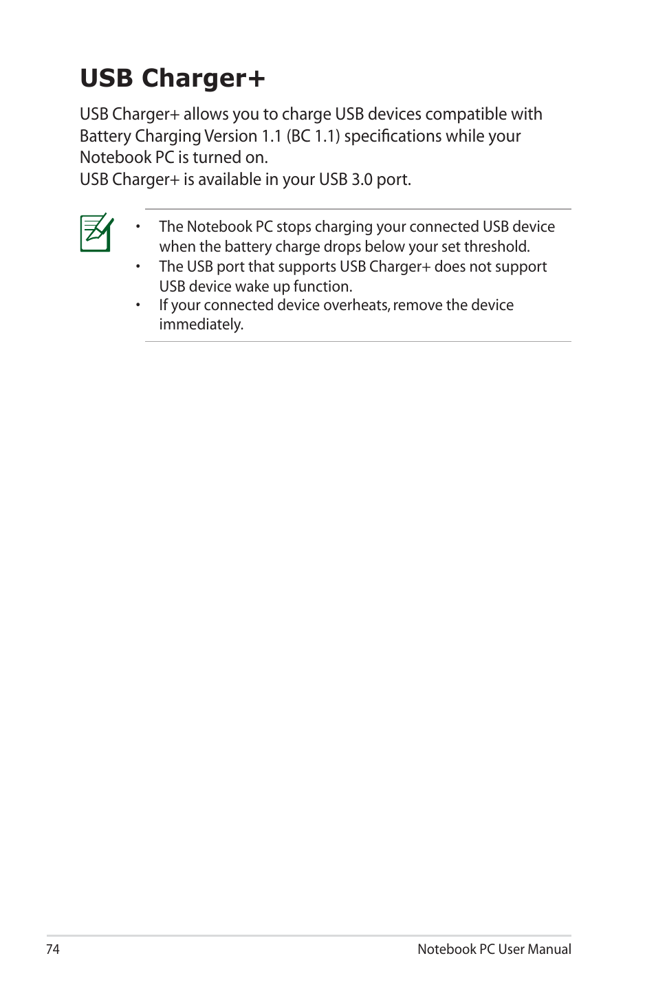 Usb charger | Asus R400N User Manual | Page 74 / 116