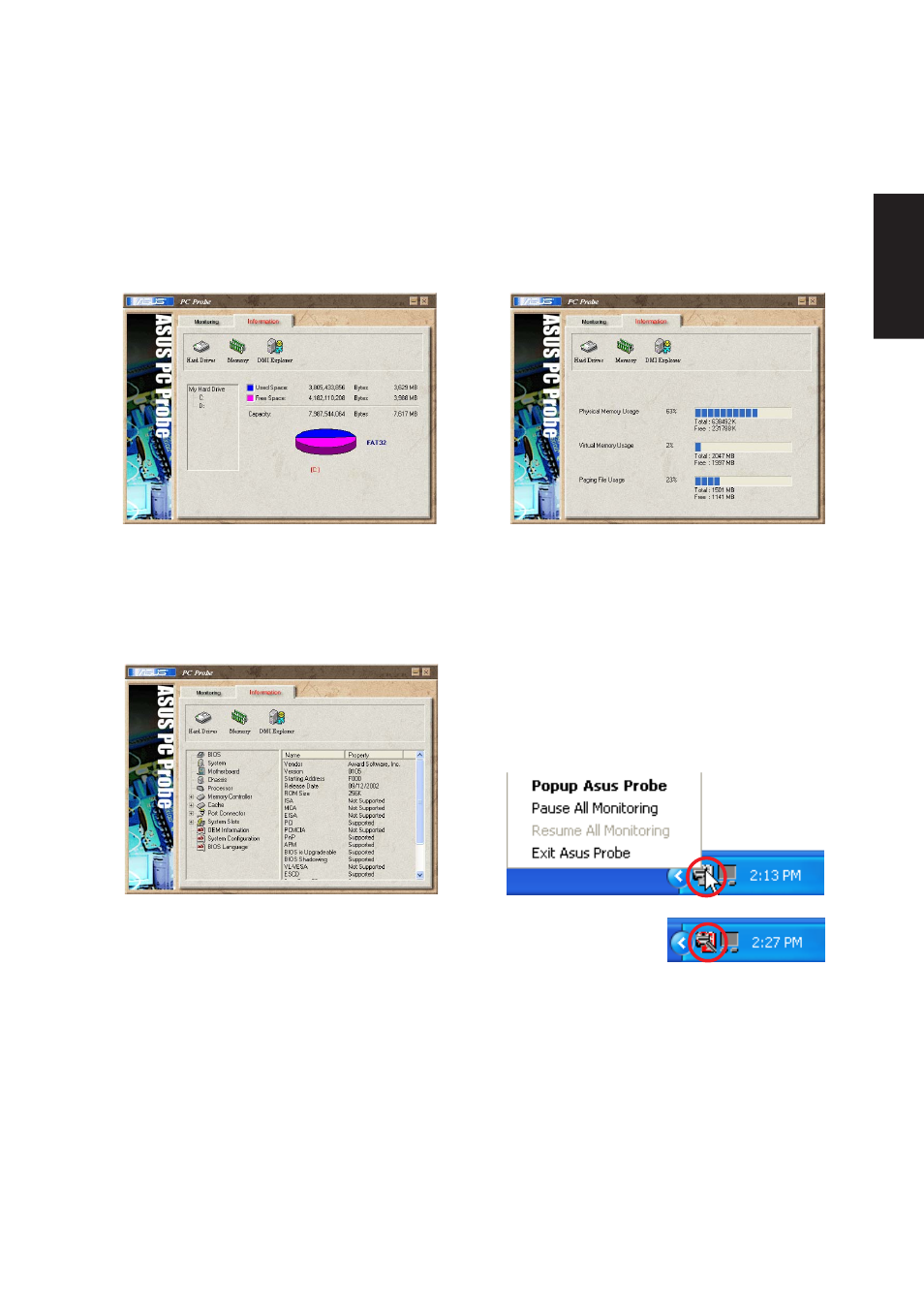 Asus probe taskbar icon, Using asus probe monitoring (cont’) | Asus M5NP User Manual | Page 66 / 106