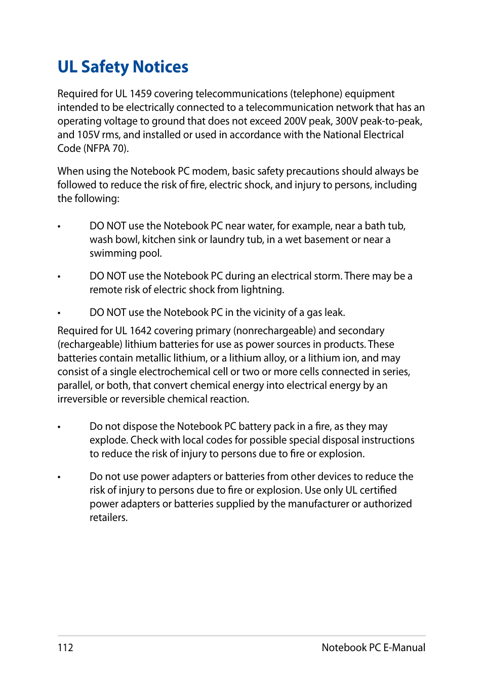 Ul safety notices | Asus X200MA User Manual | Page 112 / 120