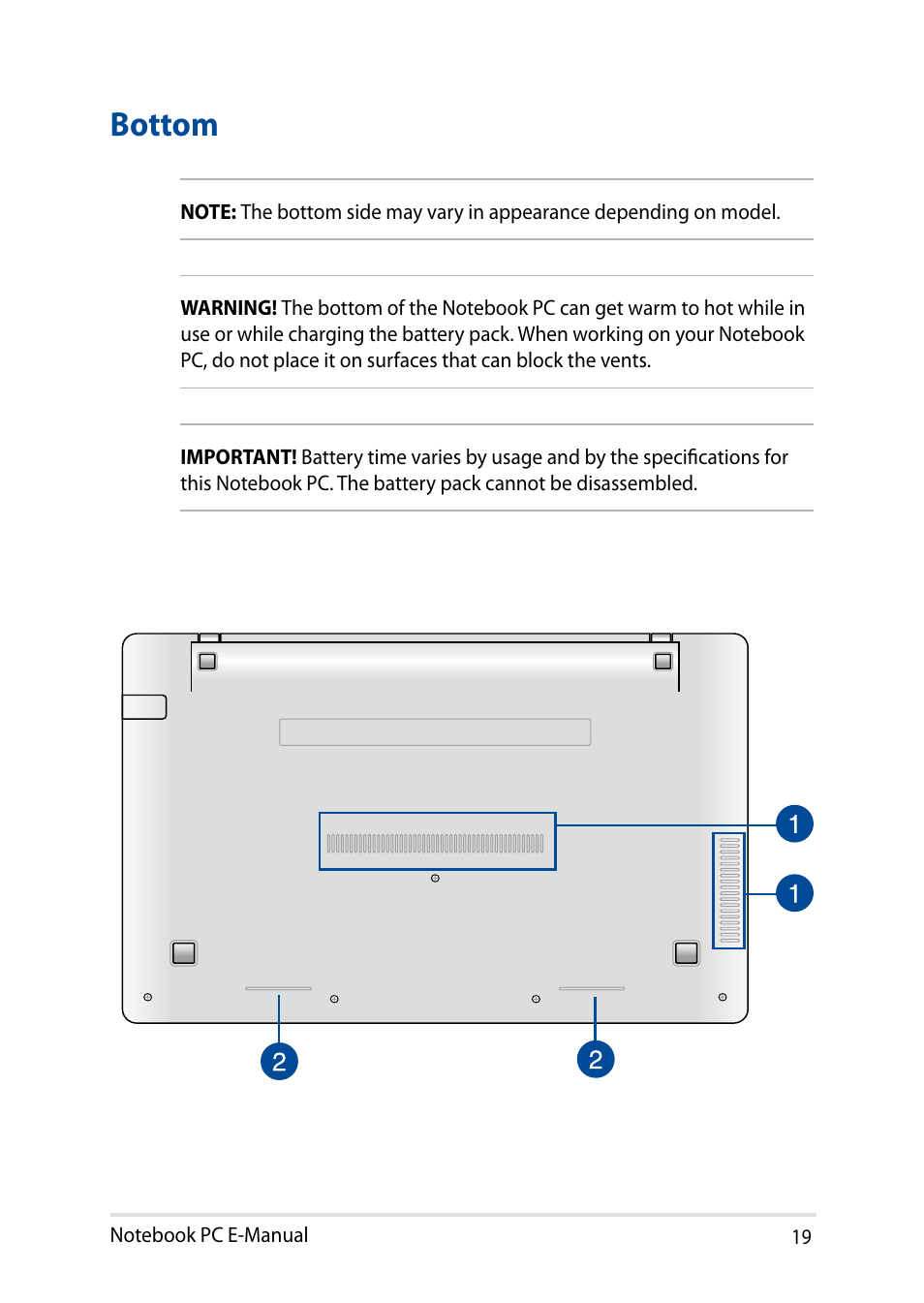 Bottom | Asus X200MA User Manual | Page 19 / 120