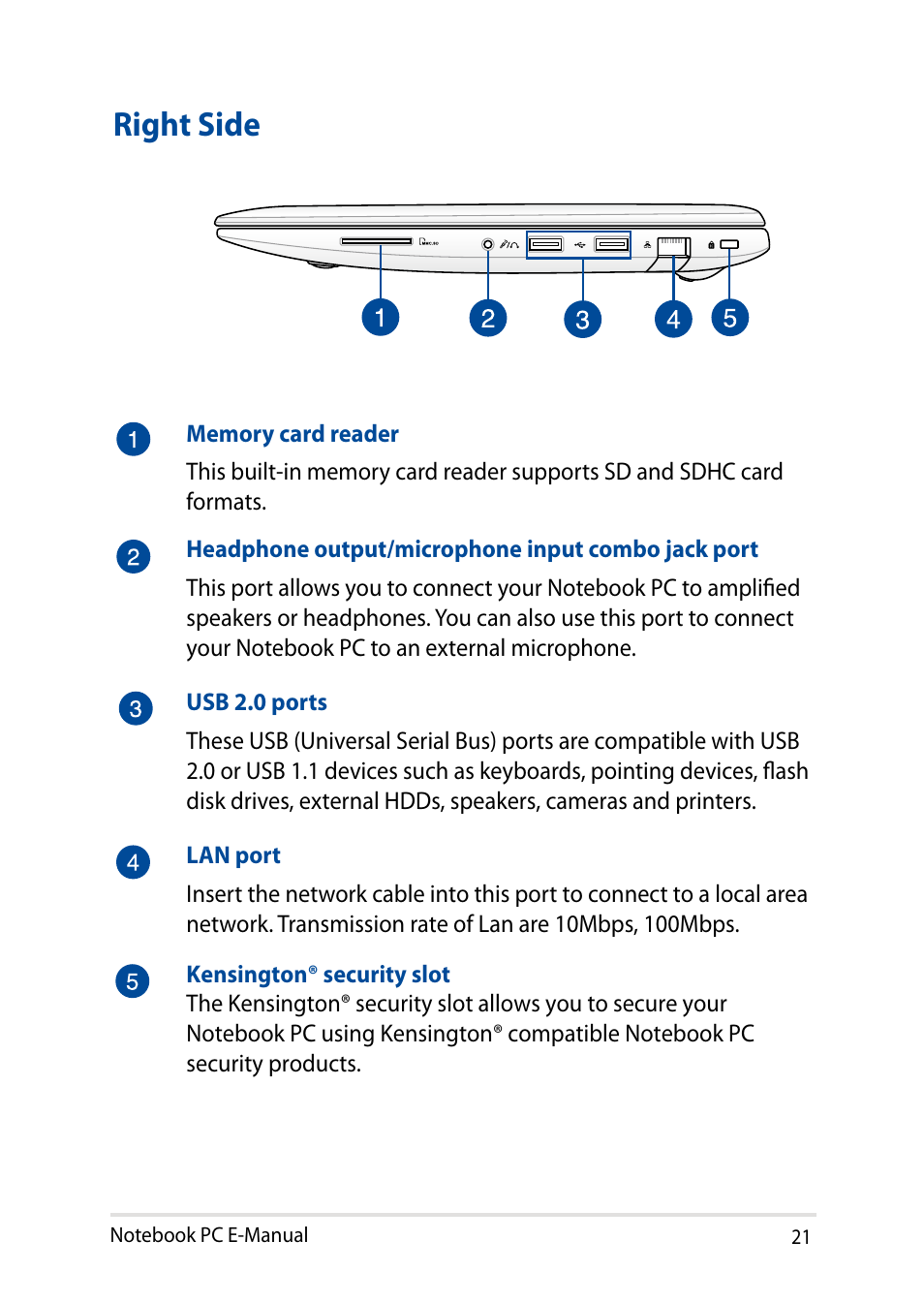 Right side | Asus X200MA User Manual | Page 21 / 120