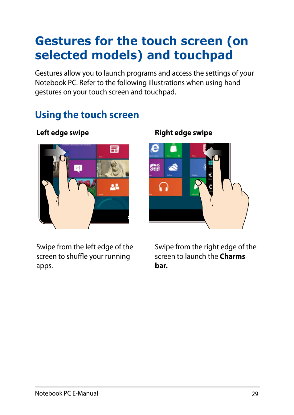 Using the touch screen | Asus X200MA User Manual | Page 29 / 120