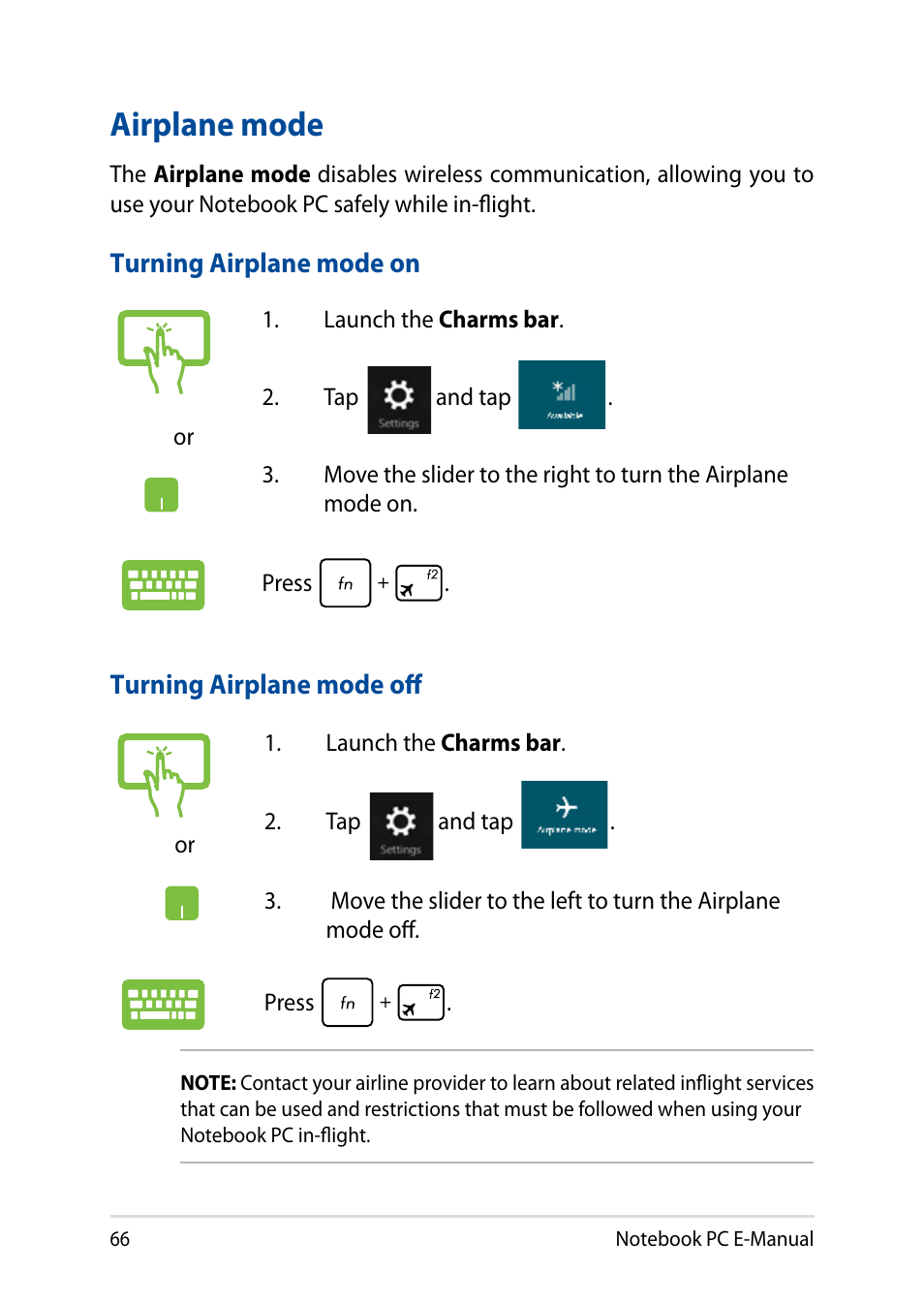 Airplane mode | Asus X200MA User Manual | Page 66 / 120