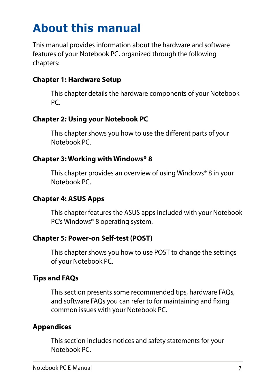 About this manual | Asus X200MA User Manual | Page 7 / 120