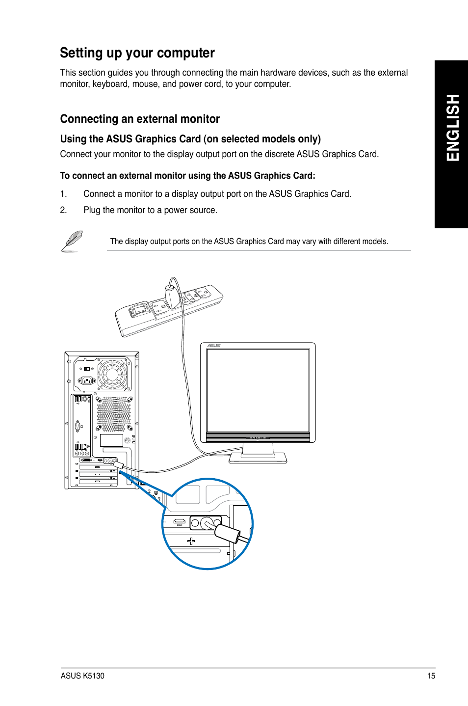 Setting up your computer, En gl is h en gl is h | Asus K5130 User Manual | Page 15 / 64