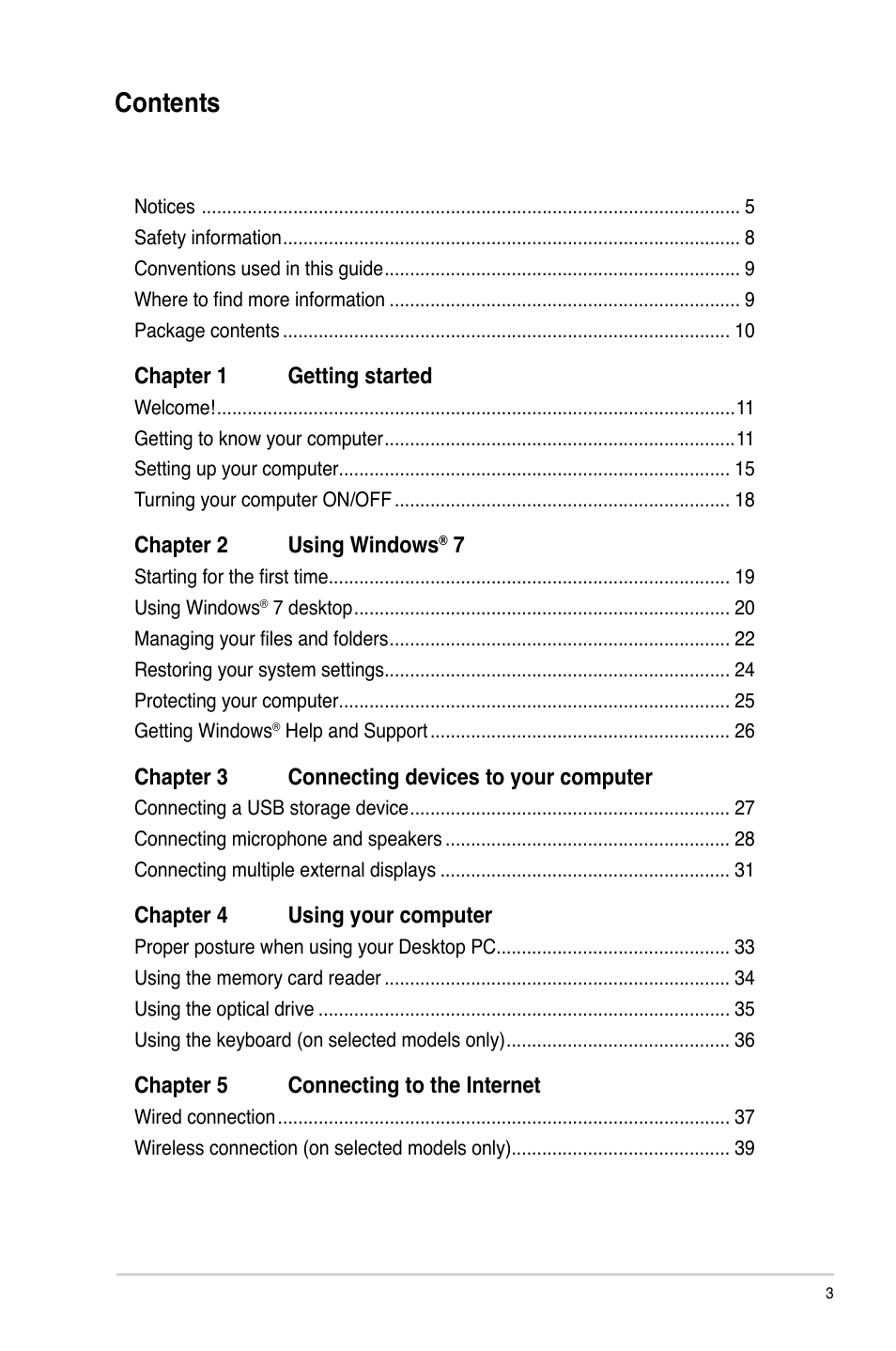 Asus K5130 User Manual | Page 3 / 64