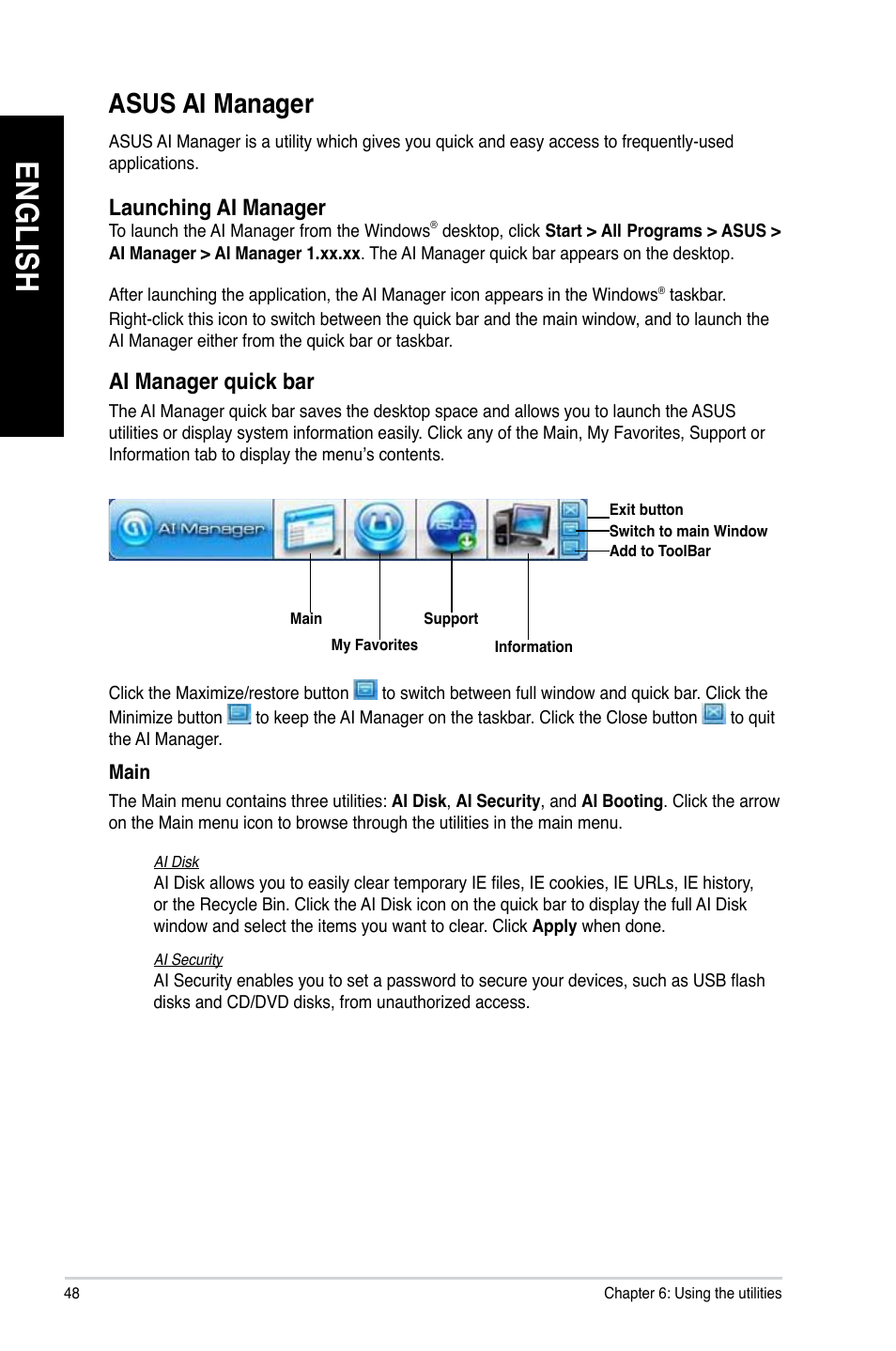 Asus ai manager, En gl is h en gl is h en gl is h en gl is h | Asus K5130 User Manual | Page 48 / 64