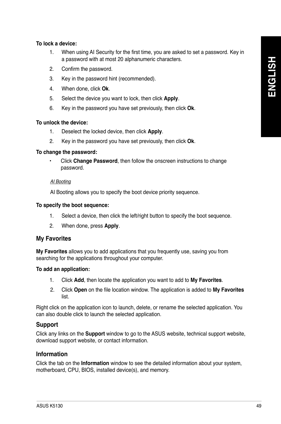 En gl is h en gl is h | Asus K5130 User Manual | Page 49 / 64