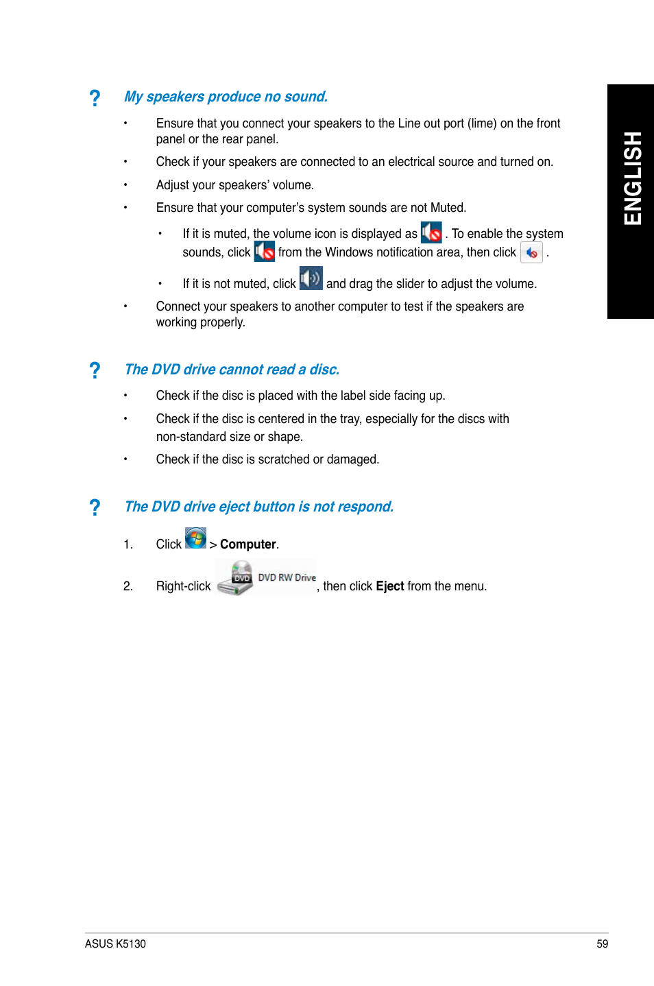 En gl is h en gl is h | Asus K5130 User Manual | Page 59 / 64