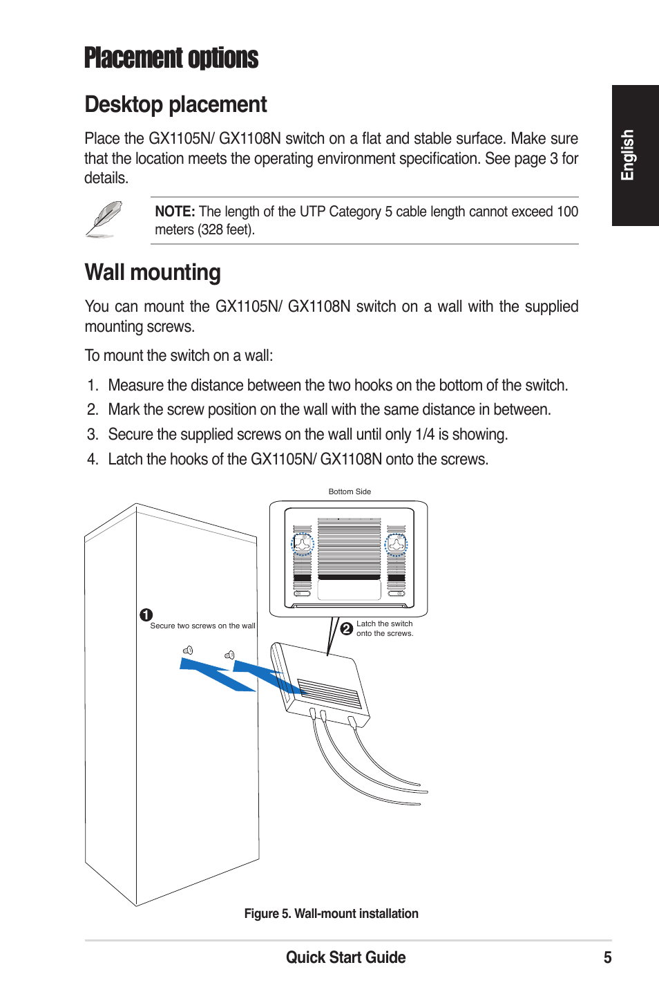 Placement options, Desktop placement, Wall mounting | Asus GigaX1108N User Manual | Page 5 / 8