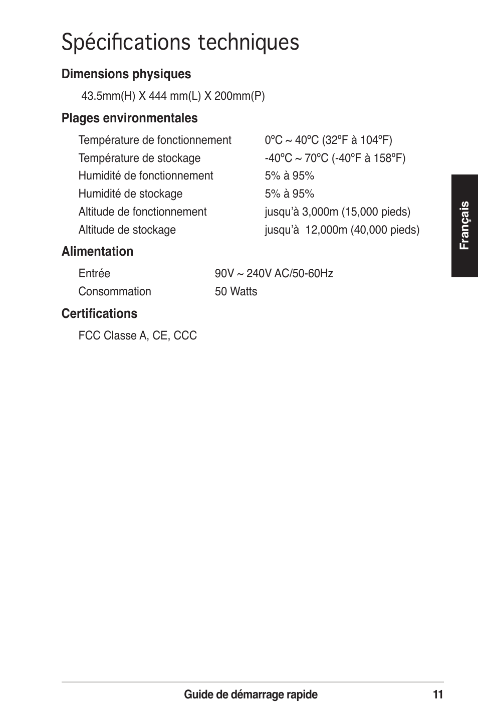 Spécifications techniques | Asus GigaX1124B User Manual | Page 12 / 97