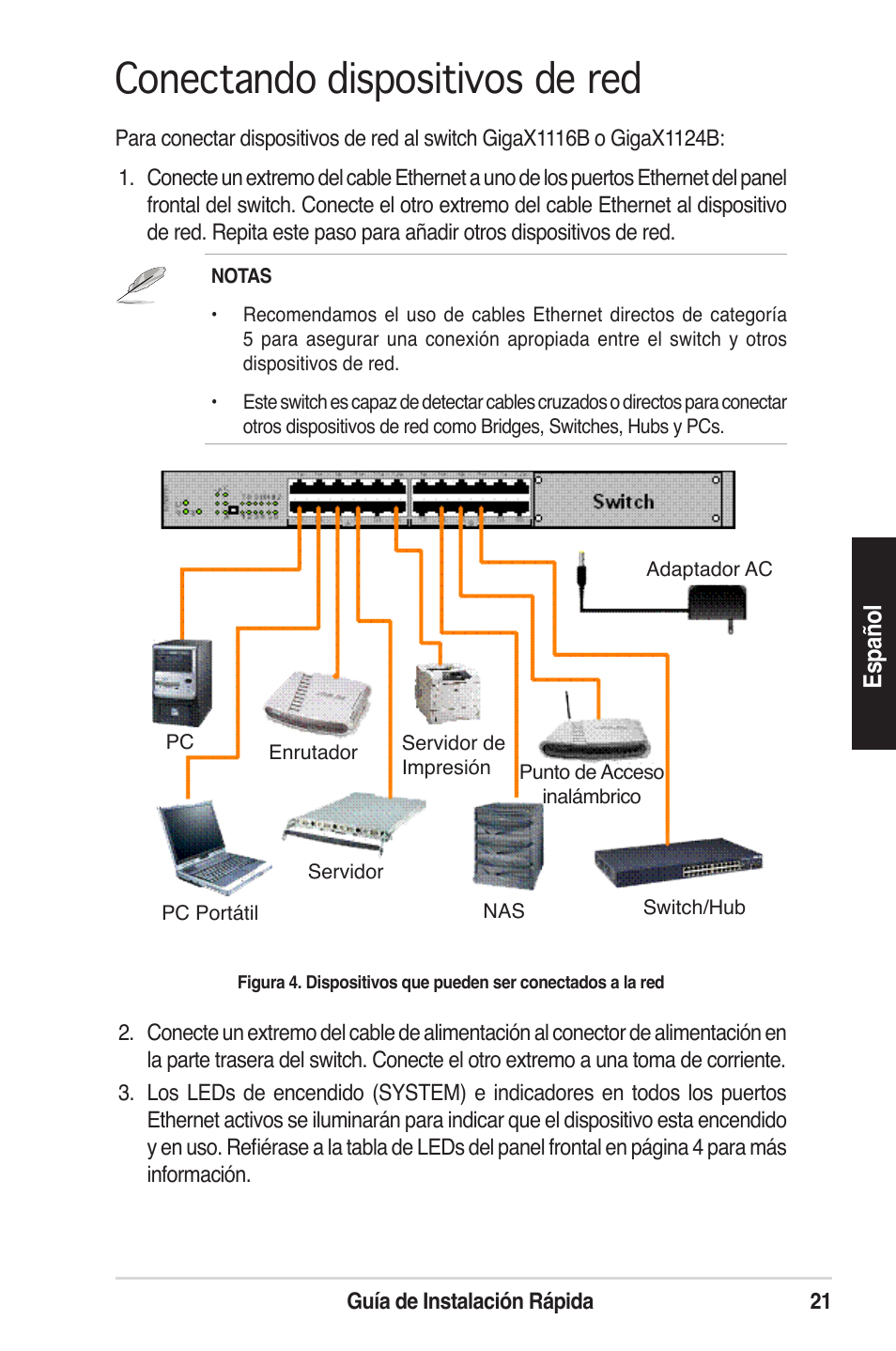 Conectando dispositivos de red | Asus GigaX1124B User Manual | Page 22 / 97