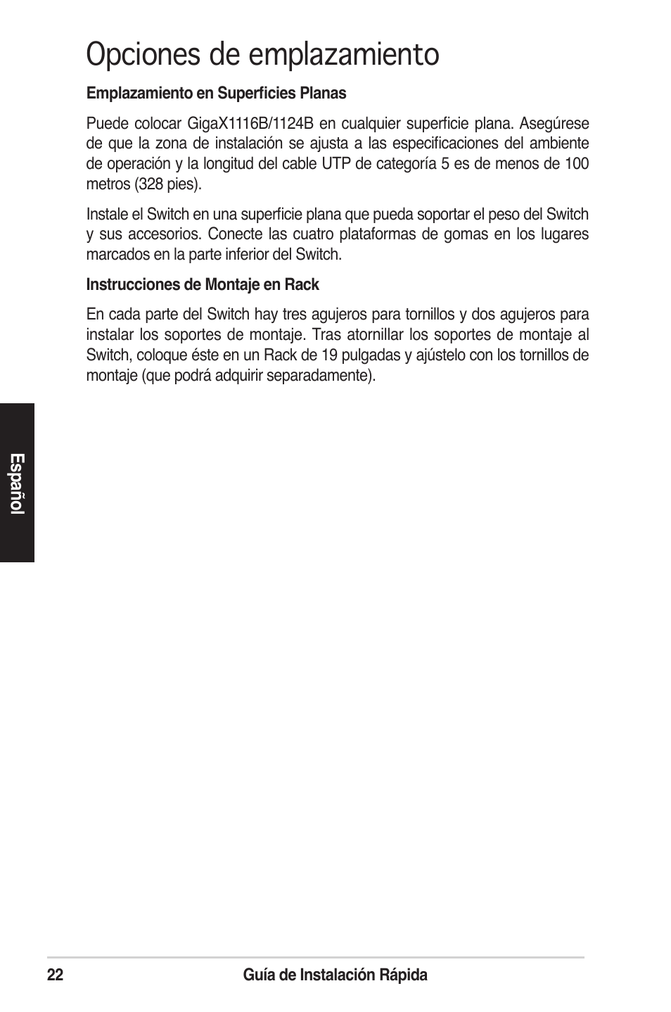 Opciones de emplazamiento | Asus GigaX1124B User Manual | Page 23 / 97