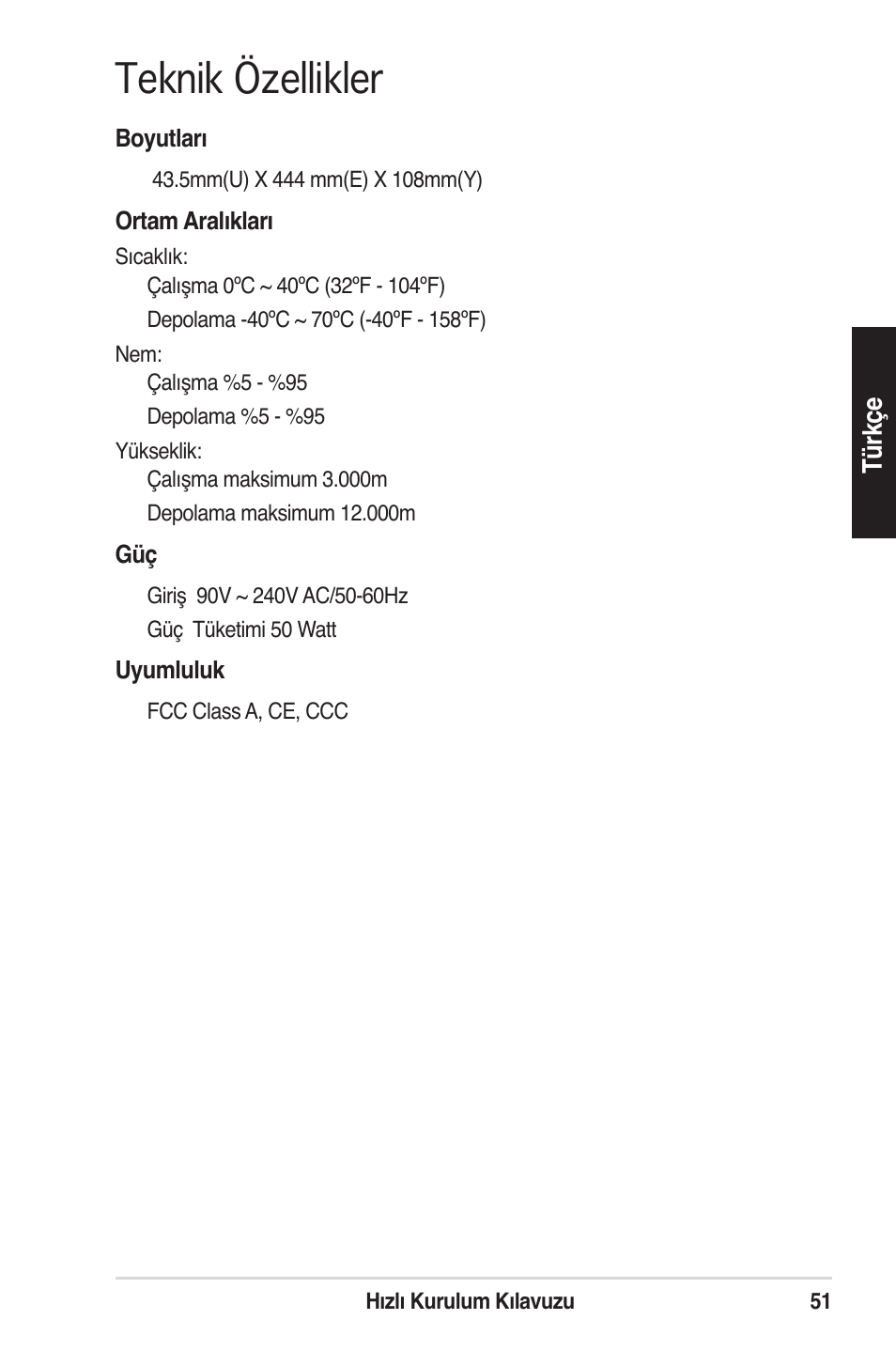 Teknik özellikler | Asus GigaX1124B User Manual | Page 52 / 97