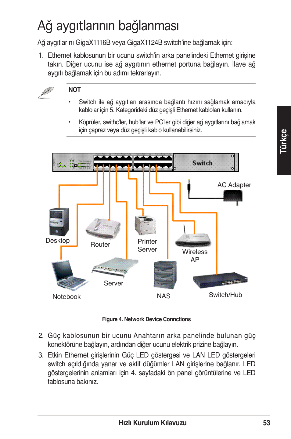 Ağ aygıtlarının bağlanması, Tü rk çe | Asus GigaX1124B User Manual | Page 54 / 97