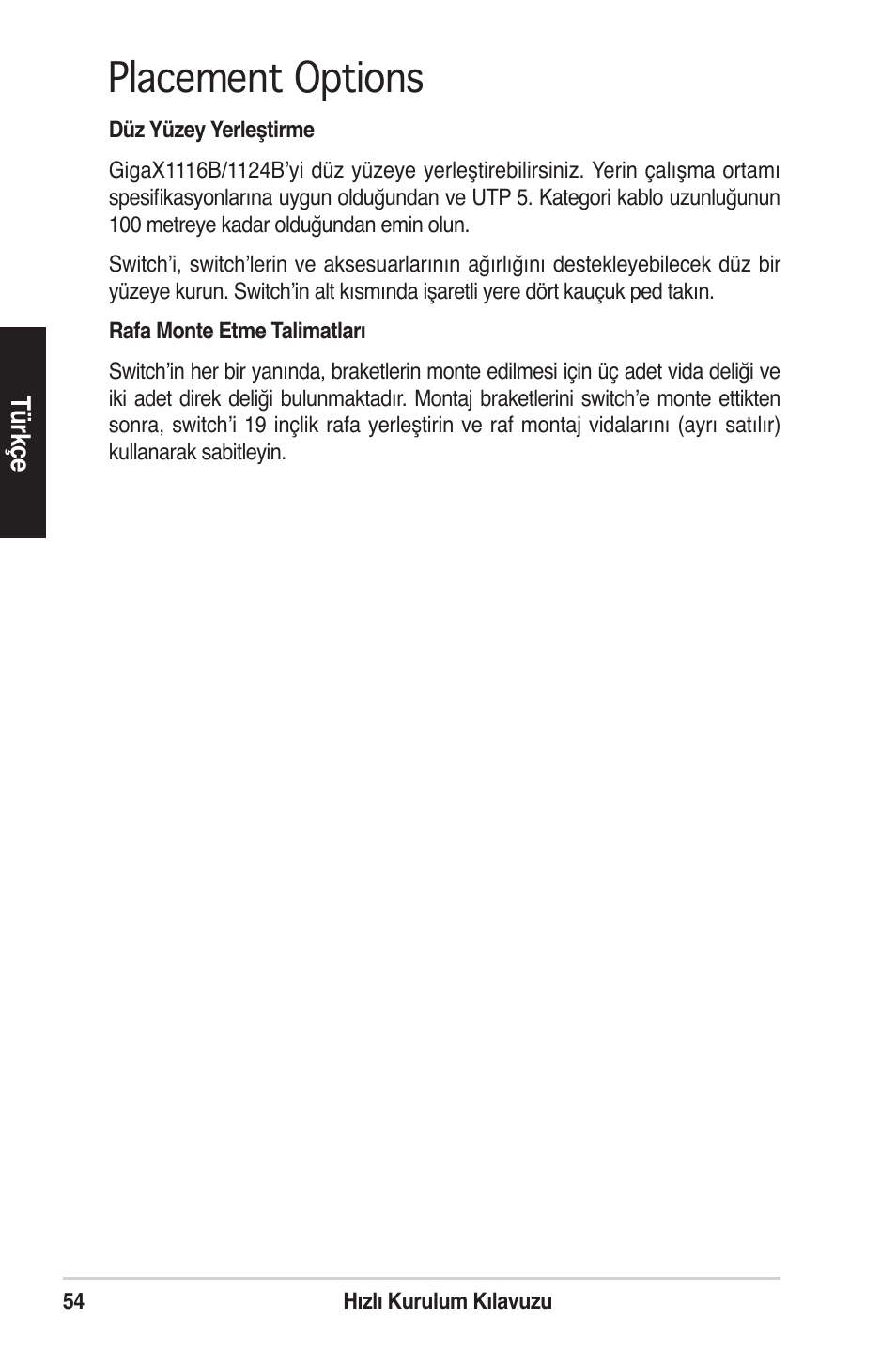 Placement options | Asus GigaX1124B User Manual | Page 55 / 97
