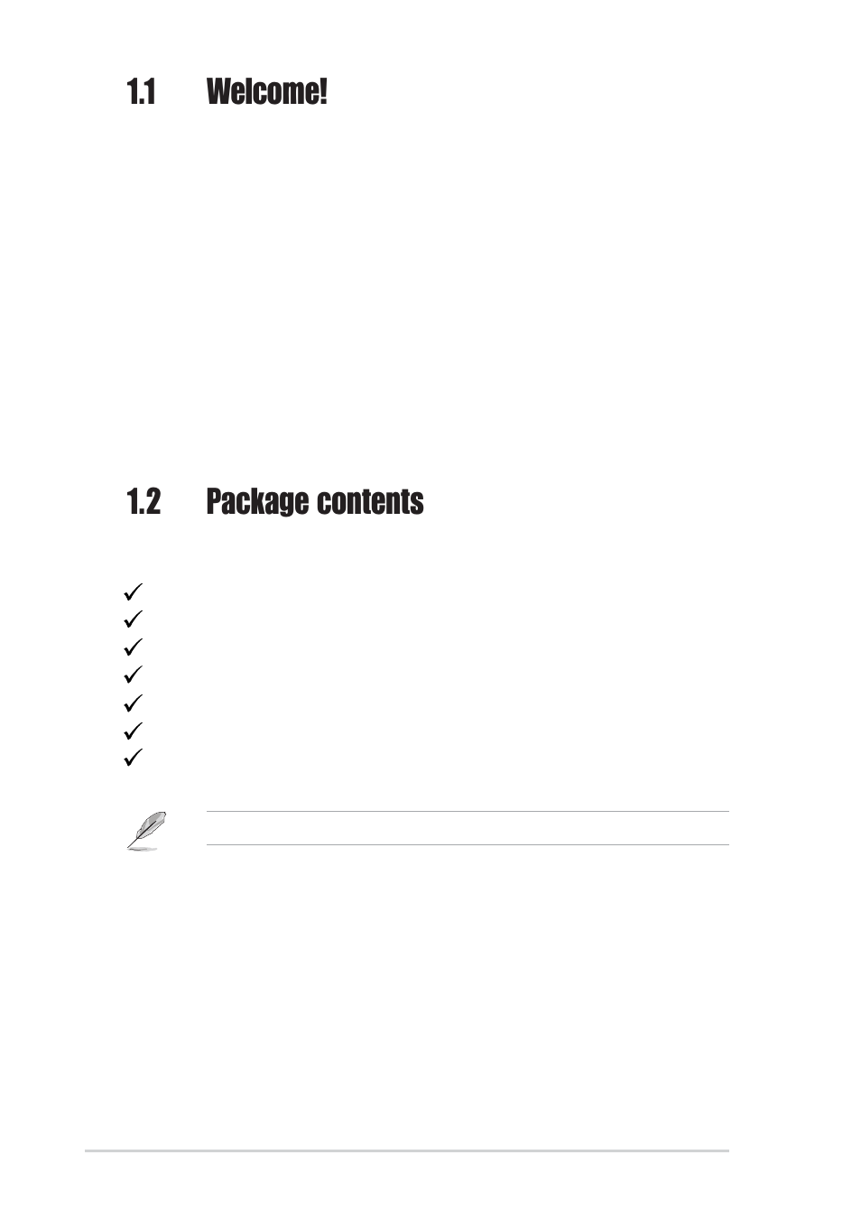 1 welcome, 2 package contents | Asus P4BP-MX User Manual | Page 12 / 64