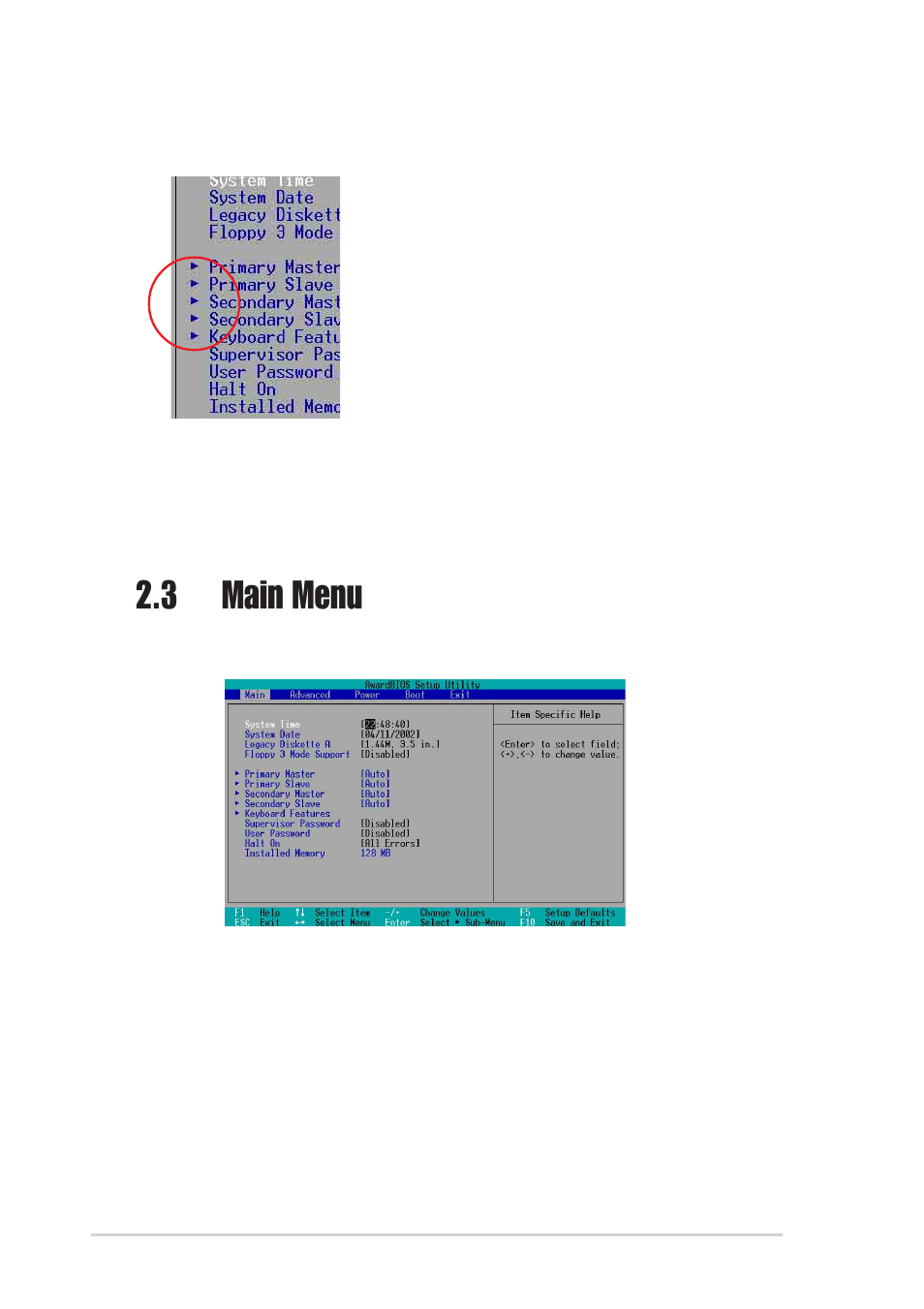 3 main menu | Asus P4BP-MX User Manual | Page 42 / 64