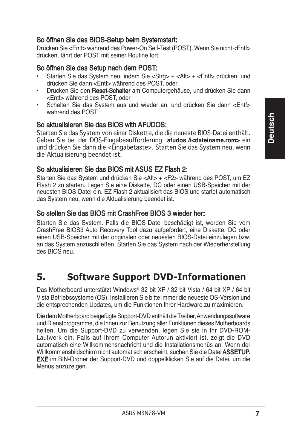 Software support dvd-informationen, Deutsch | Asus M3N78-VM User Manual | Page 7 / 38