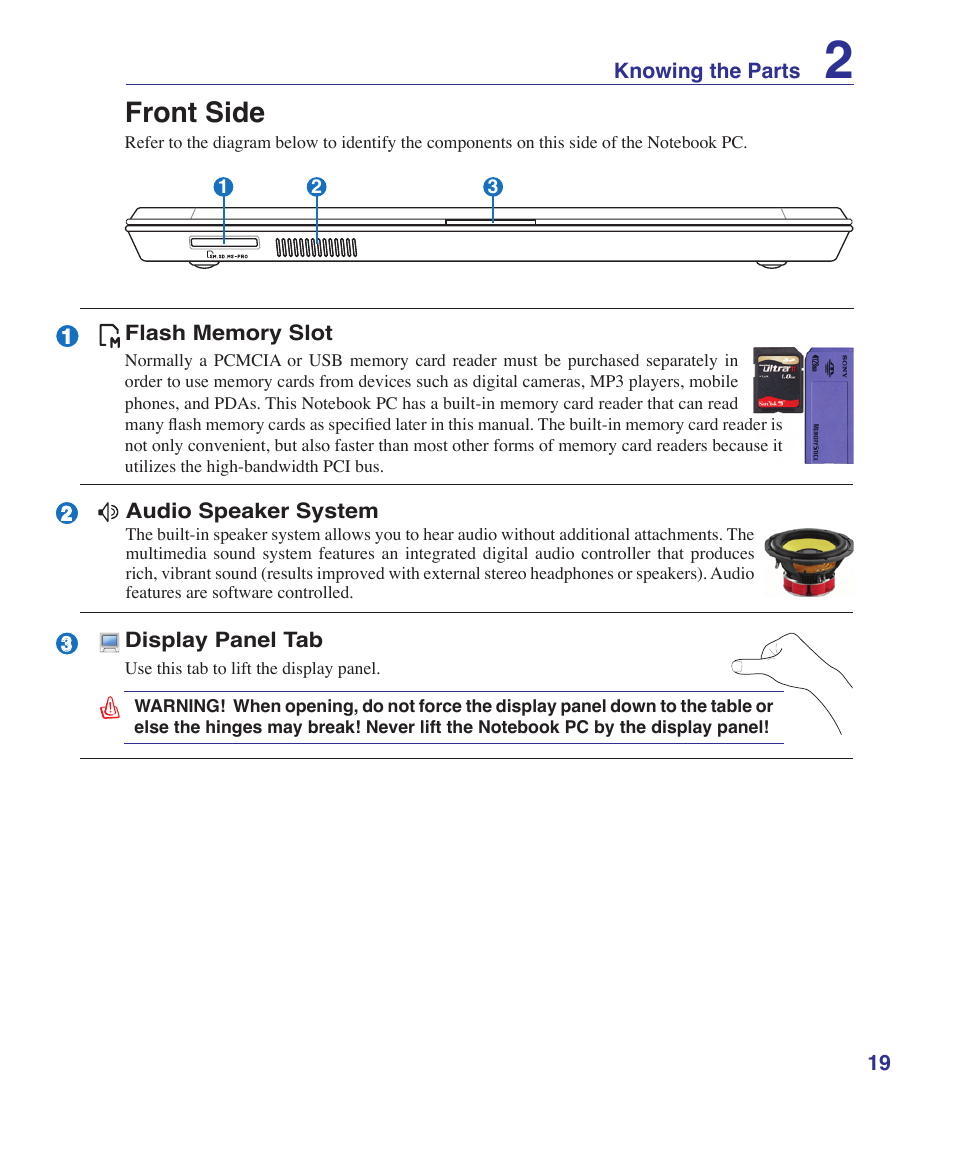 Front side | Asus U1 User Manual | Page 19 / 91