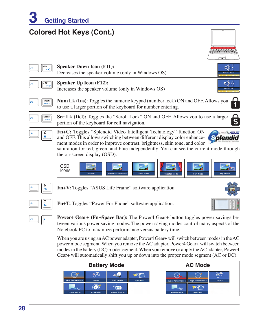 Colored hot keys (cont.) | Asus U1 User Manual | Page 28 / 91