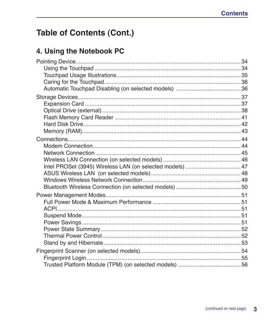 Table of contents (cont.) | Asus U1 User Manual | Page 3 / 91