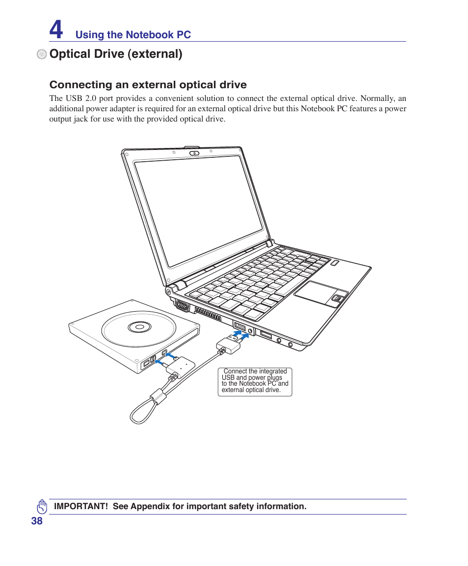 Optical drive (external) | Asus U1 User Manual | Page 38 / 91