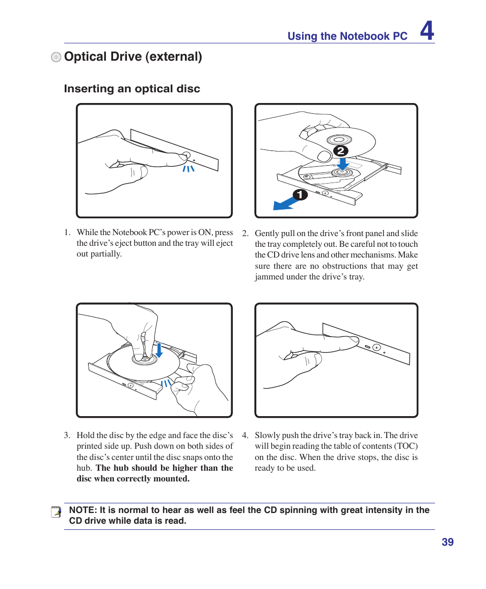 Optical drive (external) | Asus U1 User Manual | Page 39 / 91