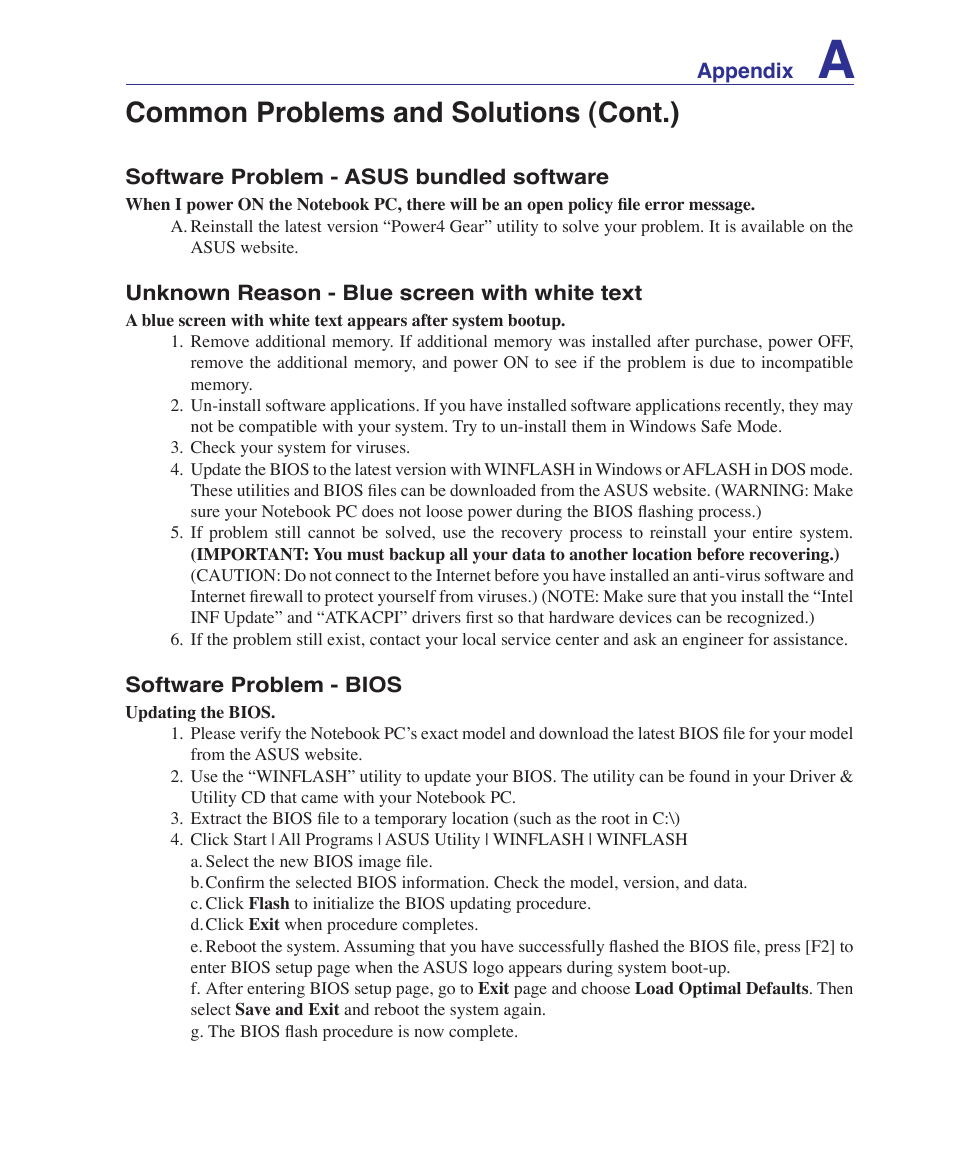 Common problems and solutions (cont.) | Asus U1 User Manual | Page 69 / 91