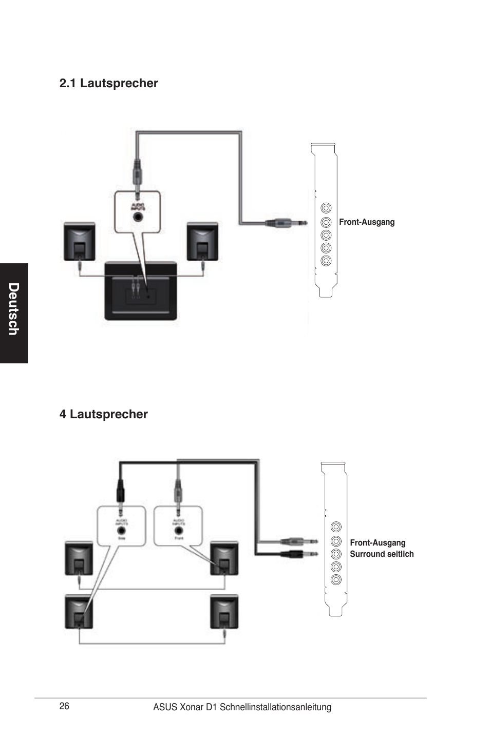 Deutsch, 4 lautsprecher 2.1 lautsprecher | Asus Xonar D1 User Manual | Page 26 / 80