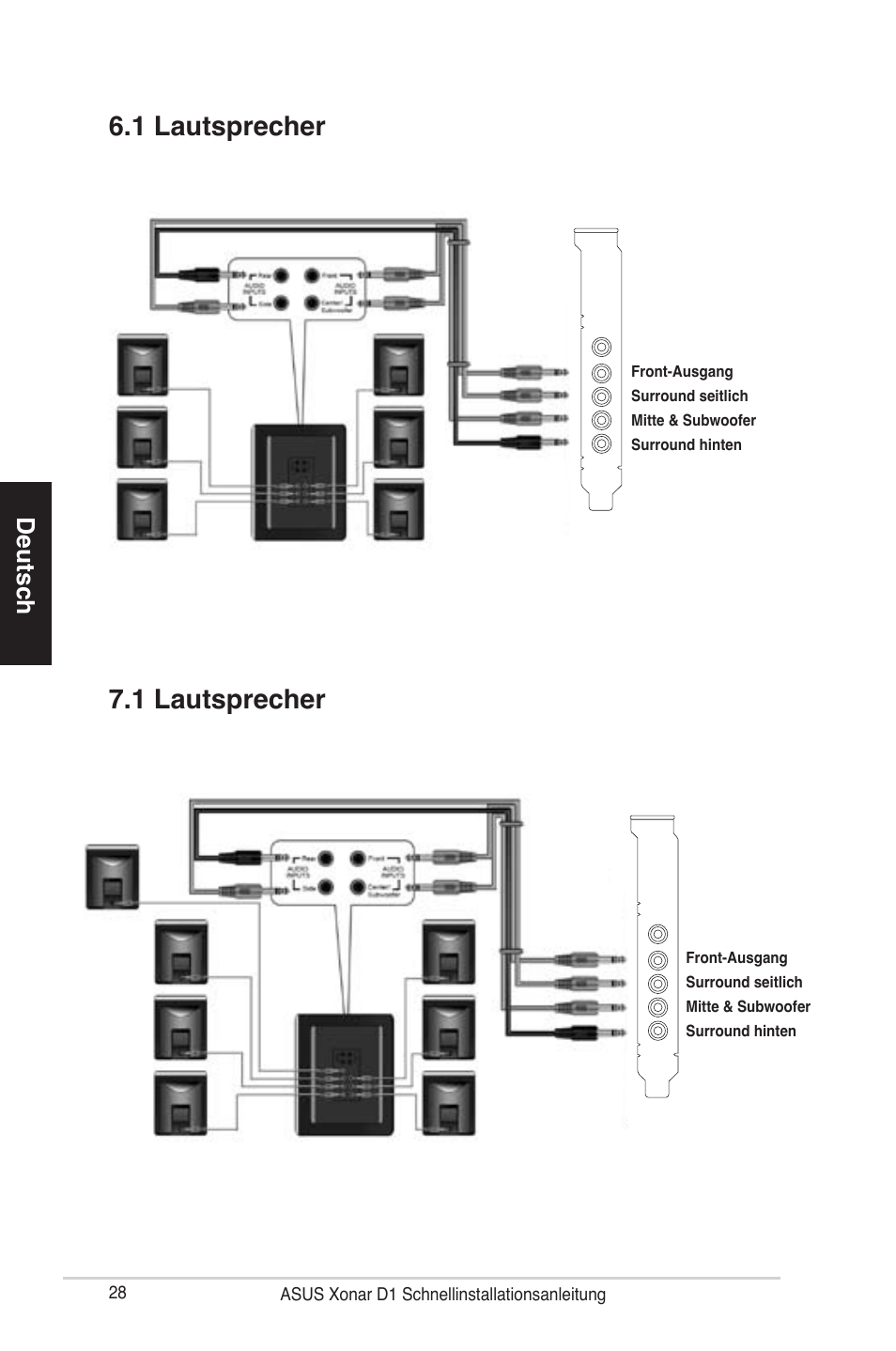 1 lautsprecher 6.1 lautsprecher, Deutsch | Asus Xonar D1 User Manual | Page 28 / 80