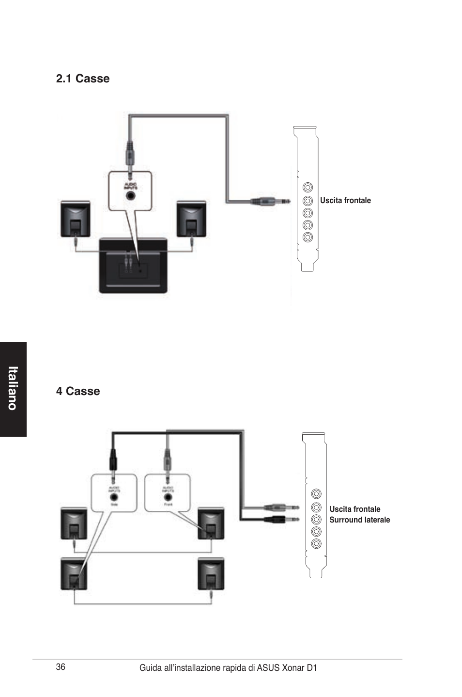 Italiano, 4 casse 2.1 casse | Asus Xonar D1 User Manual | Page 36 / 80