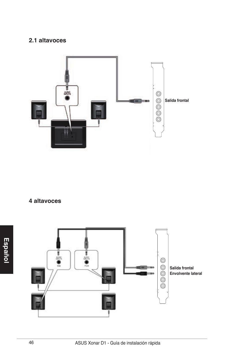 Español, 4 altavoces 2.1 altavoces | Asus Xonar D1 User Manual | Page 46 / 80