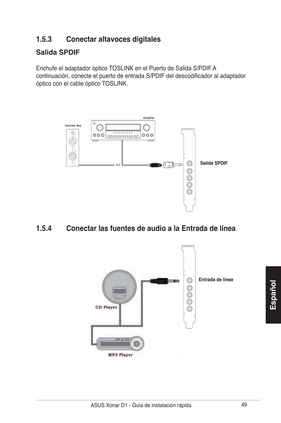 Español 1.5.3 conectar altavoces digitales | Asus Xonar D1 User Manual | Page 49 / 80