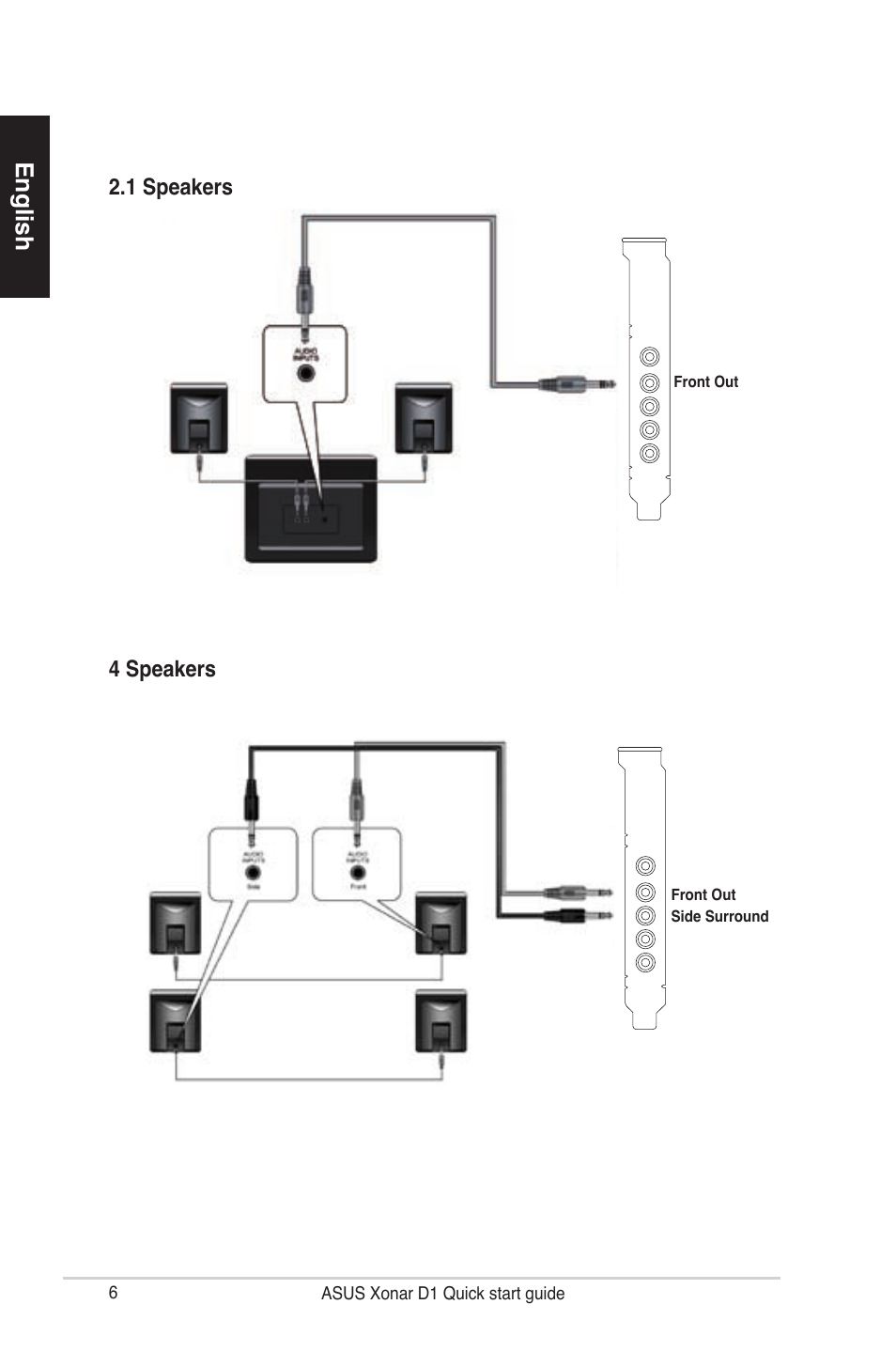 English, 4 speakers 2.1 speakers | Asus Xonar D1 User Manual | Page 6 / 80