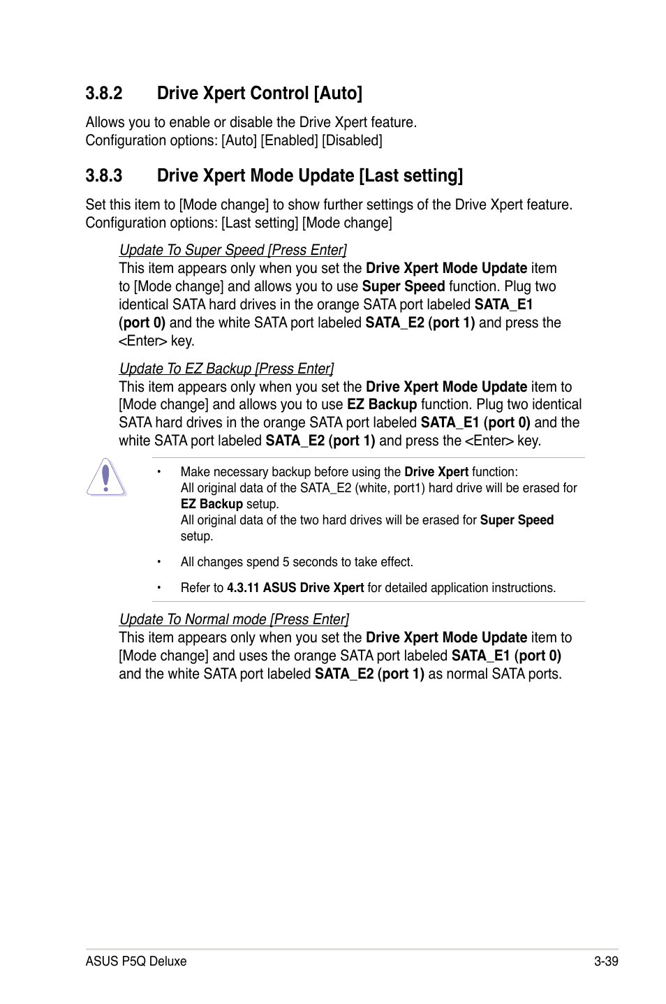 2 drive xpert control [auto, 3 drive xpert mode update [last setting, Drive xpert control -39 | Drive xpert mode update -39 | Asus P5Q Deluxe User Manual | Page 109 / 192