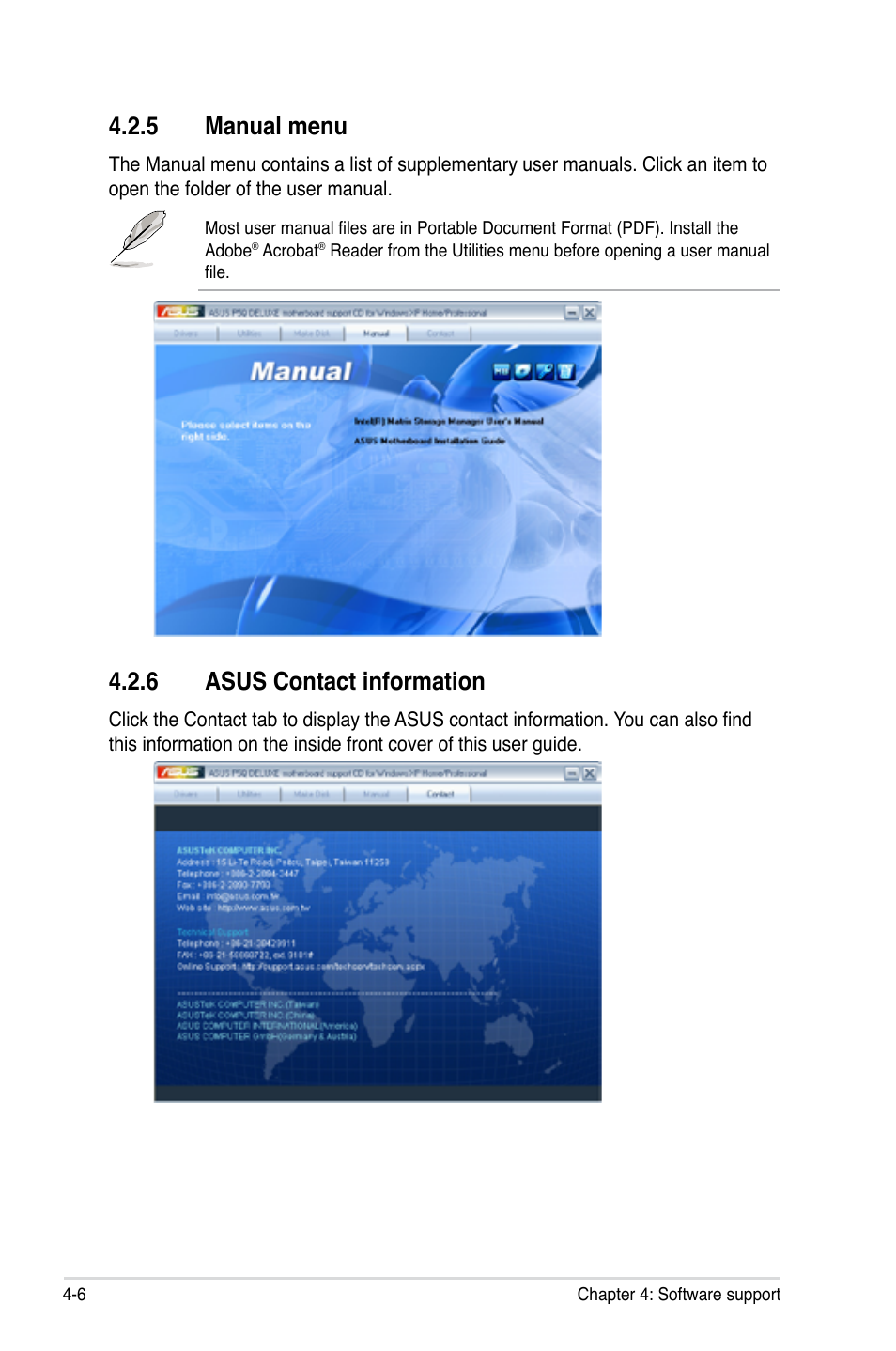 5 manual menu, 6 asus contact information, Manual menu -6 | Asus contact information -6 | Asus P5Q Deluxe User Manual | Page 122 / 192