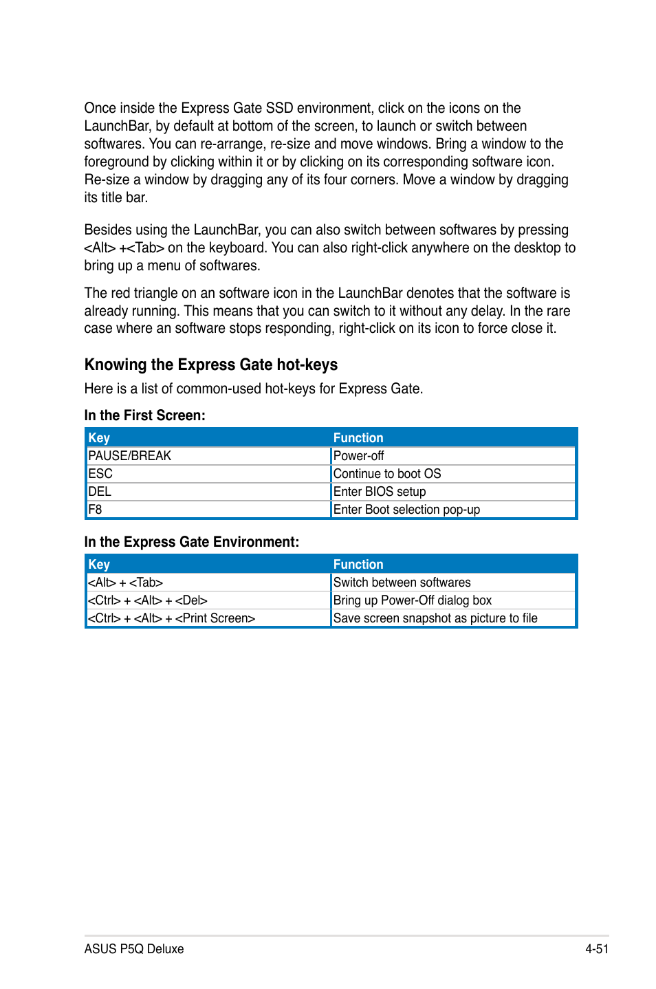 Knowing the express gate hot-keys | Asus P5Q Deluxe User Manual | Page 167 / 192