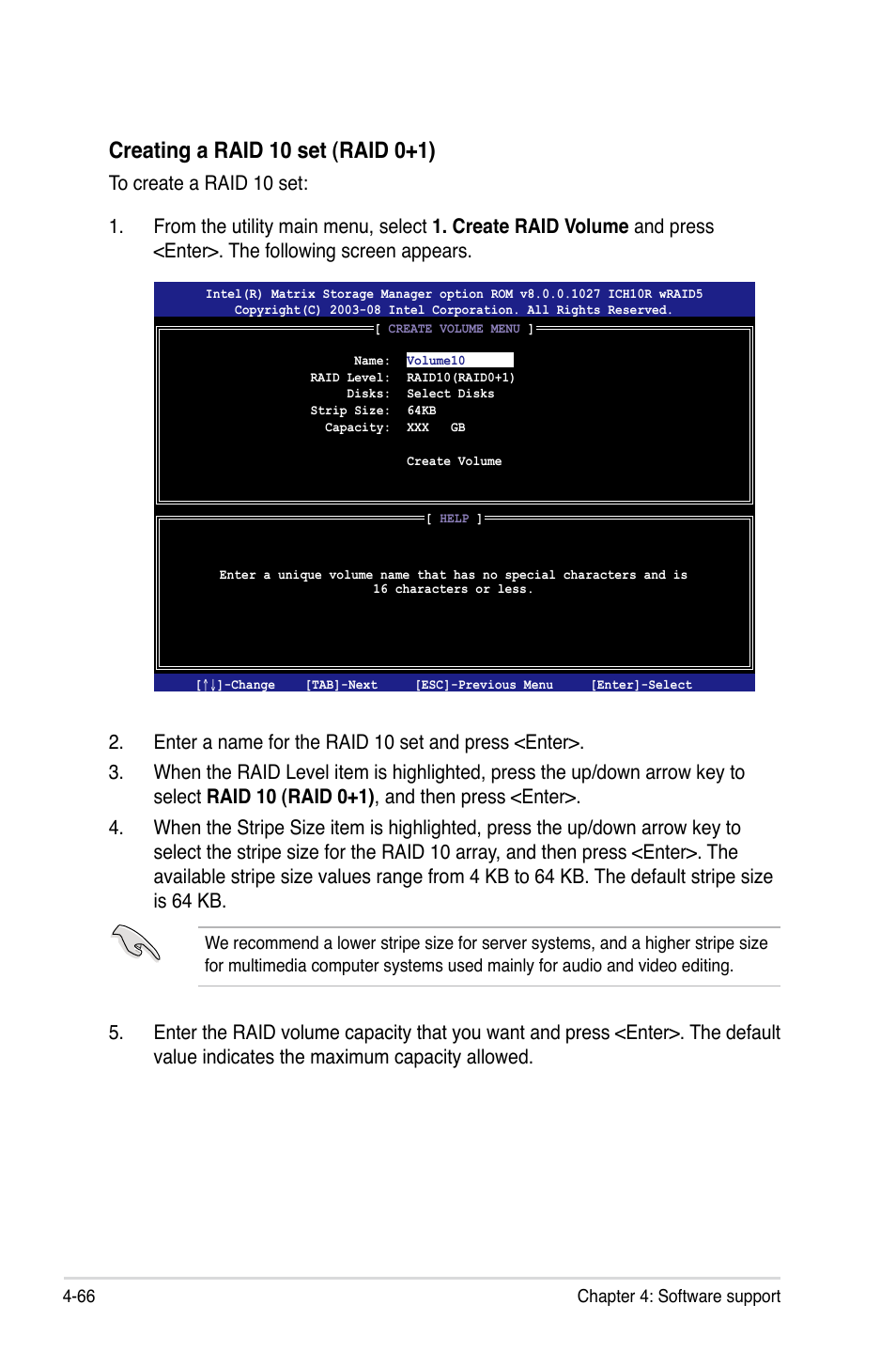 Creating a raid 10 set (raid 0+1) | Asus P5Q Deluxe User Manual | Page 182 / 192