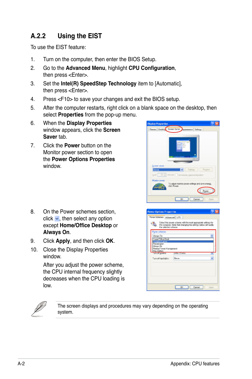 A.2.2 using the eist, A.2.2 | Asus P5Q Deluxe User Manual | Page 190 / 192