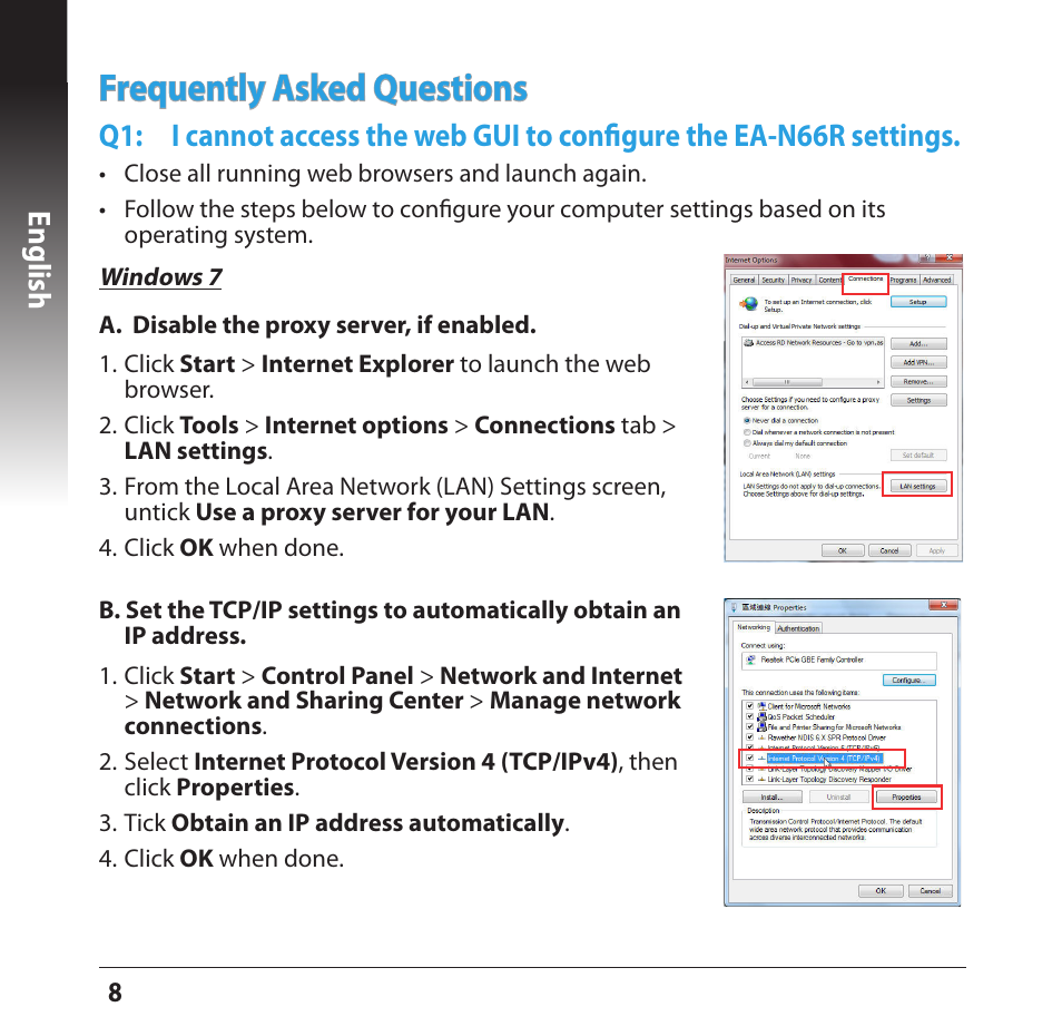 Frequently asked questions, English | Asus EA-N66R User Manual | Page 8 / 14
