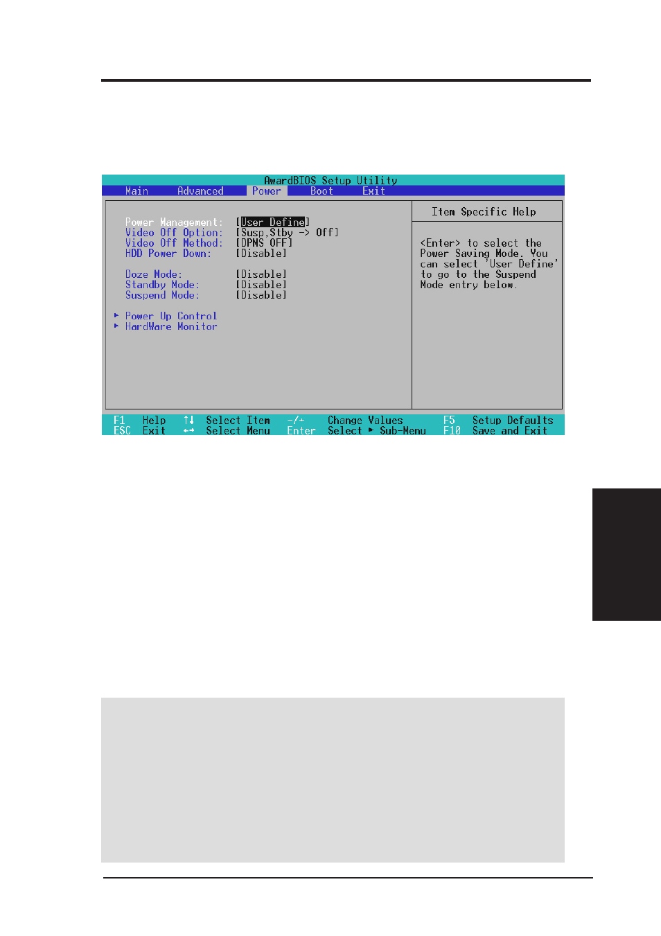 Bios setup, 5 power menu | Asus MES User Manual | Page 63 / 104