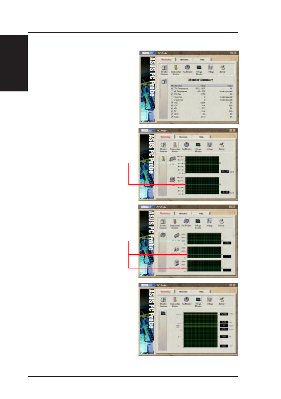 Software reference, 2 using asus pc probe, Monitoring | Asus MES User Manual | Page 86 / 104