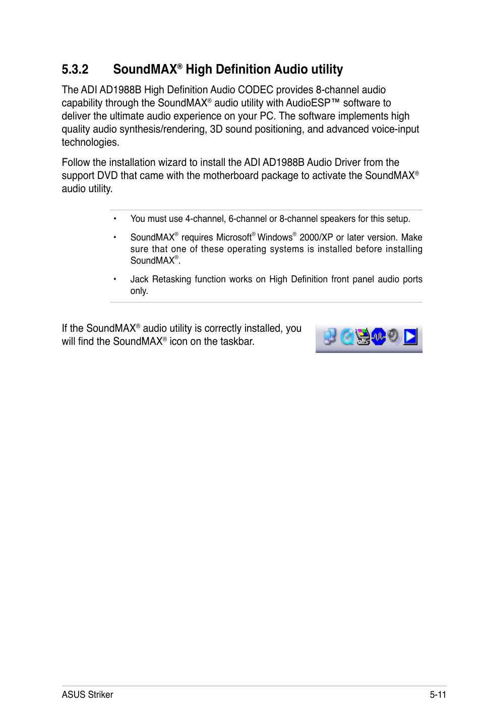 2 soundmax, High definition audio utility | Asus Striker User Manual | Page 131 / 162
