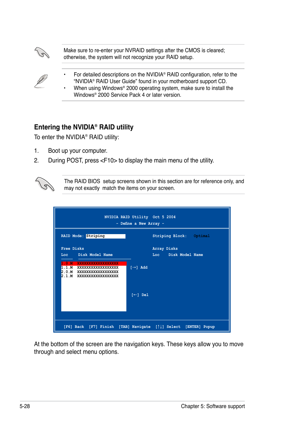 Entering the nvidia, Raid utility | Asus Striker User Manual | Page 148 / 162