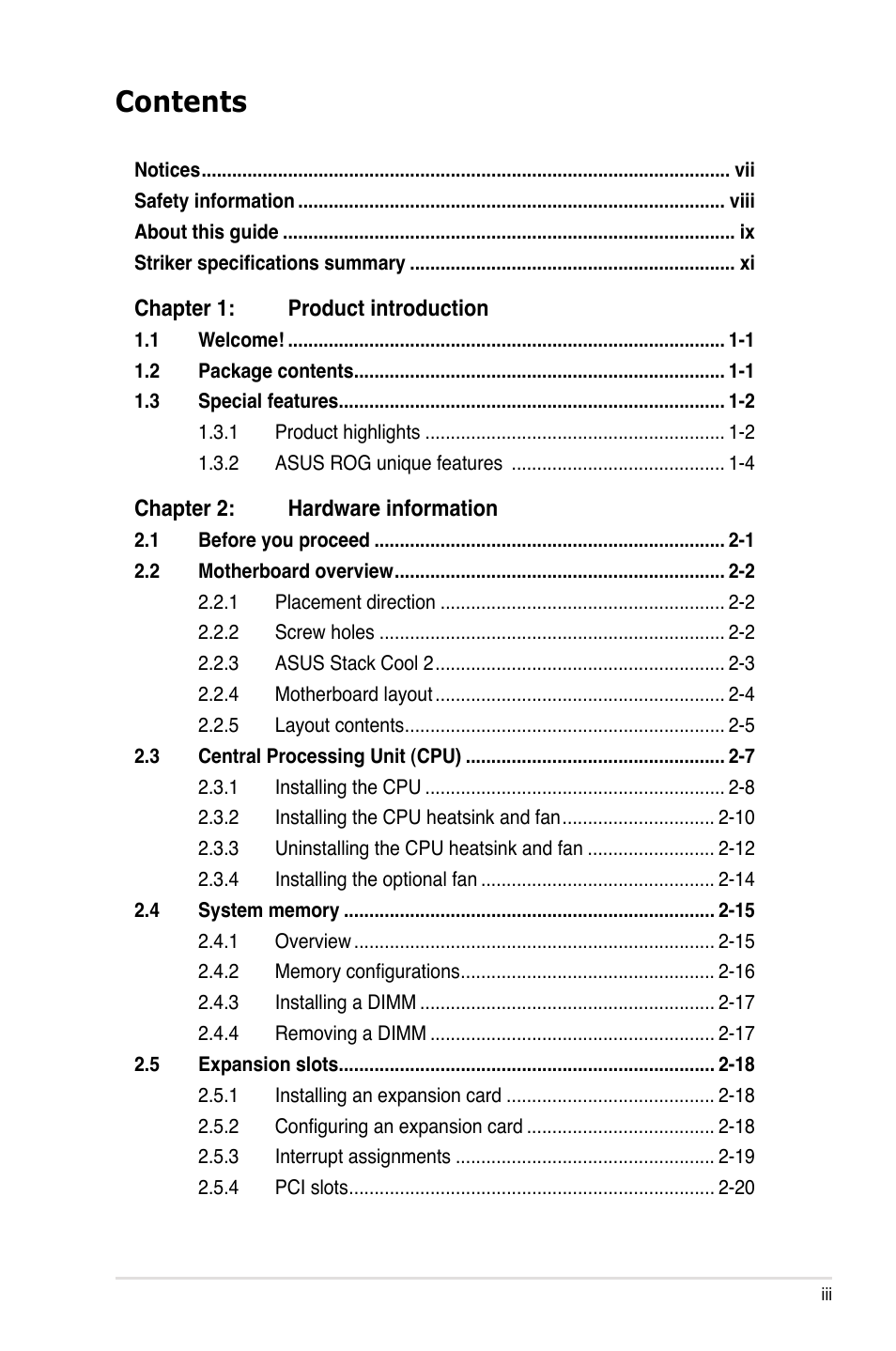 Asus Striker User Manual | Page 3 / 162