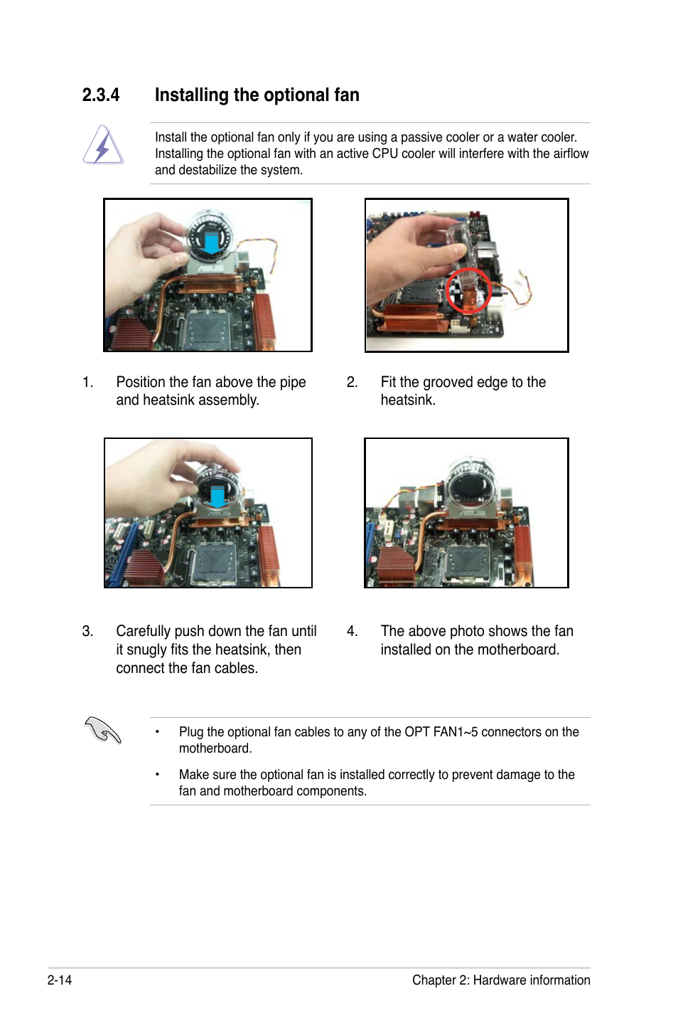 4 installing the optional fan | Asus Striker User Manual | Page 38 / 162
