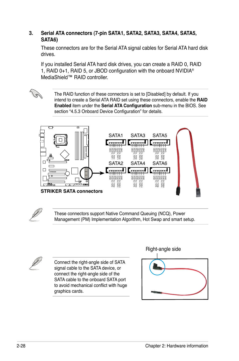 Mediashield™ raid controller, Striker sata connectors sata1, Sata2 | Sata3, Sata4, Sata5, Sata6 | Asus Striker User Manual | Page 52 / 162