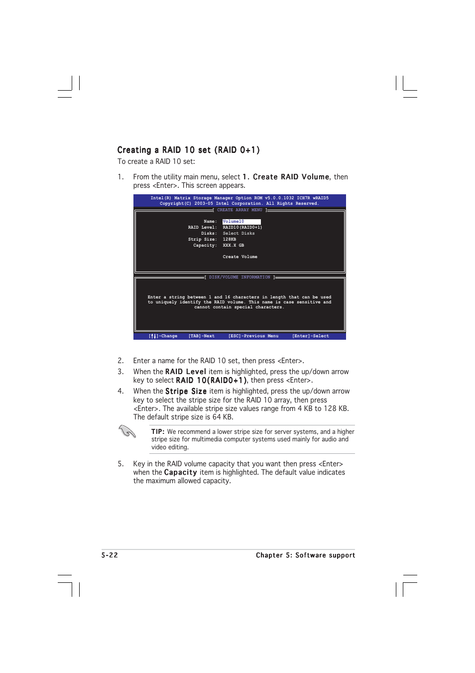 Creating a raid 10 set (raid 0+1) | Asus P5WD2 User Manual | Page 136 / 150